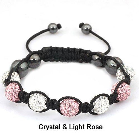 Swarovski Pink and Clear Crystal Beaded Shamballa Bracelet