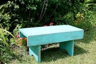 Shabby Cottage Primitive Plant Bench Stool Turquoise Beach Blue