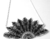 Victorian Fan Necklace - Ornate Feather Fan Design - Large Supersize Statement Jewellery