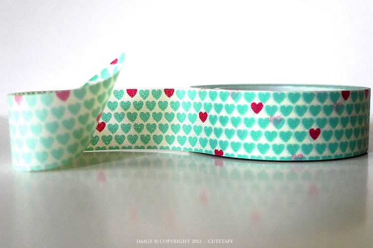 Aqua Hearts Washi Tape with Red Hearts Perfect Wedding Decor
