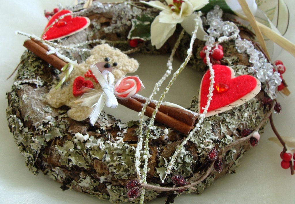 Rustic Christmas Wreath Teddy Bear Large