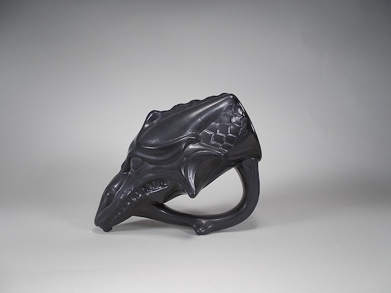 Wicked Dragon Beer Mug - Drinking Horn -  Satin Black Glaze - 22oz - Drink from a Dragons Head
