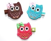 READY TO SHIP One Whimsical Felt Owl Hair Bow Clippie (one)
