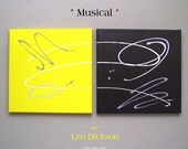 Original Abstract Painting Minimalist Modern Acrylic - Diptych - 12 x 24  -  " Musical  " - Yellow Gray Black