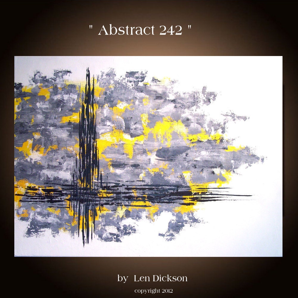 Original Acrylic Abstract Palette Knife Painting - Yellow Gray and Black - 18 x 24 - Free Shipping