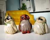 vintage Three Little Owls - handmade ceramic figurines