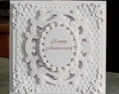 Embossed Anniversary Congratulations Card - White or Cream Tone on Tone