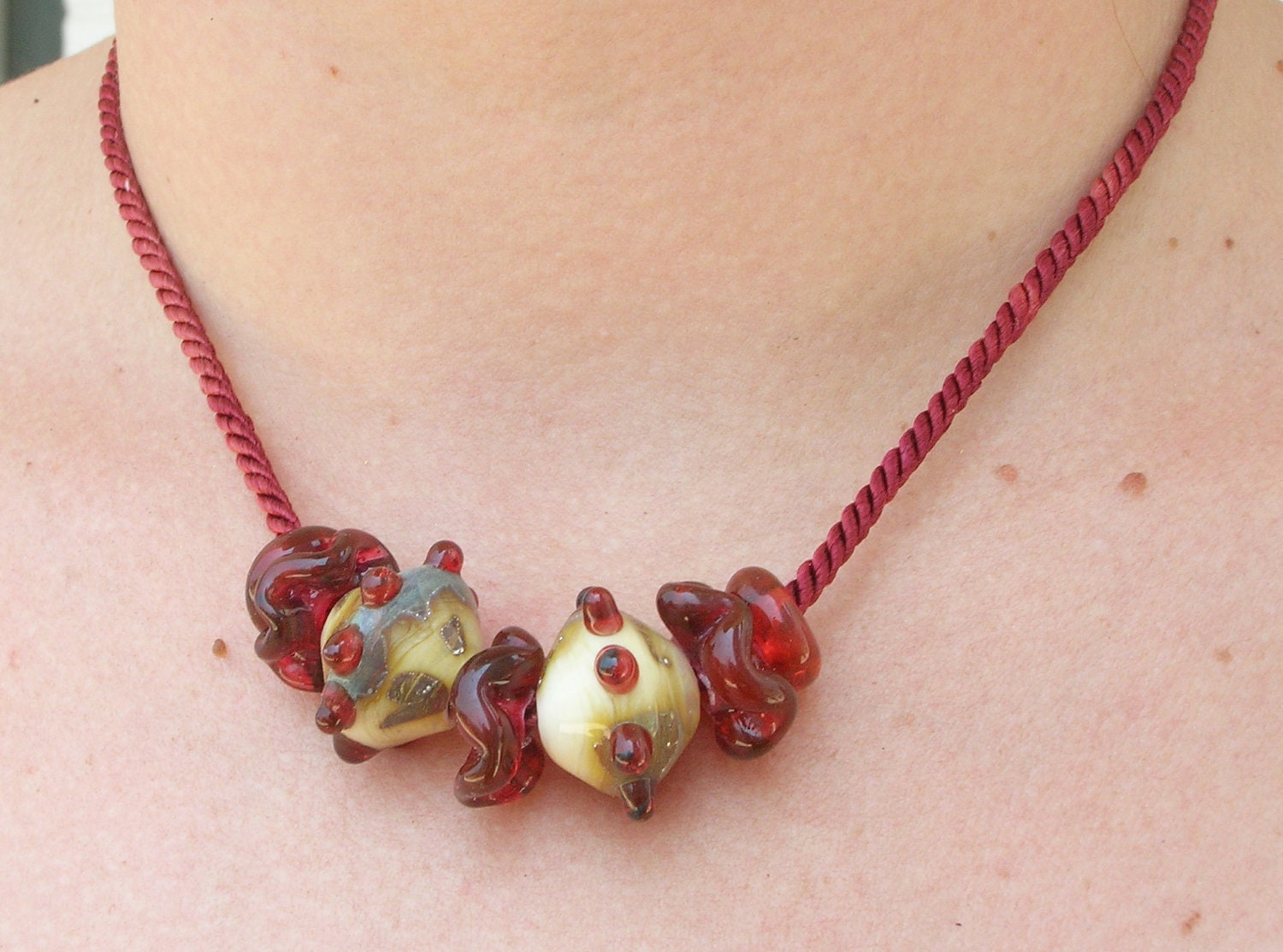 Lampwork Necklace Handmade Artisan Burgundy Lampwork Jewelry for Mom on Mother's Day