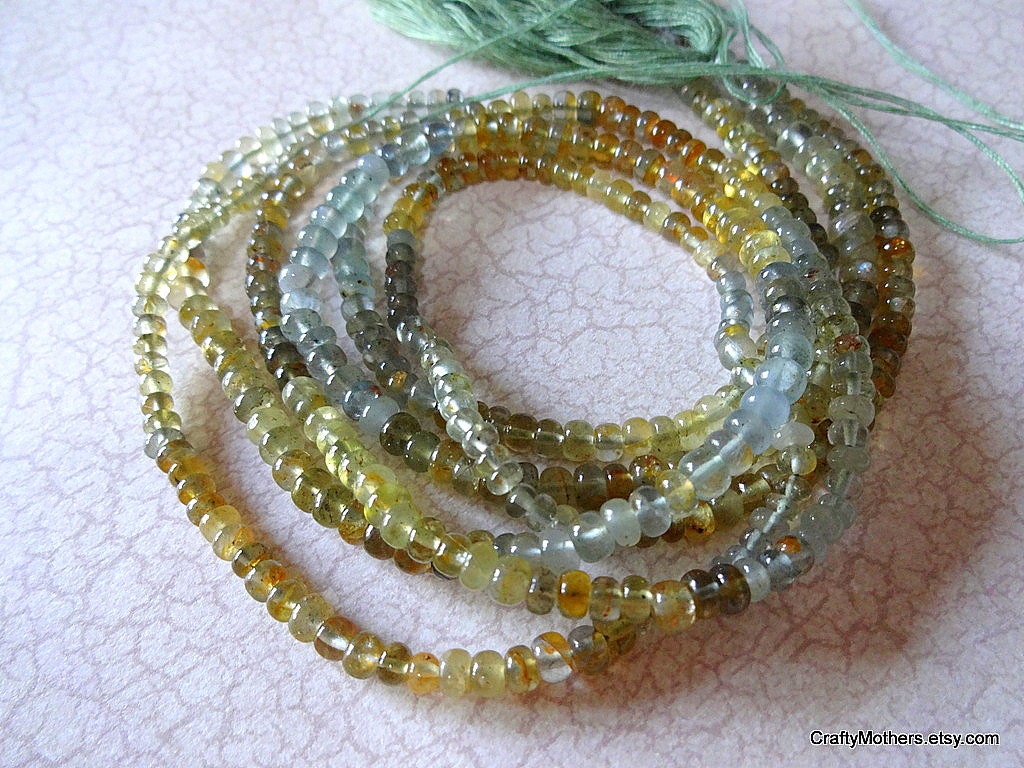 SALE - Aquamarine & Helidor Smooth Rondelles, 3.8-4.3mm - 1/4 strand