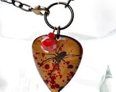 Creepy Spider - Vintaj Guitar Pick - Blood Spatter Necklace