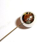 vintage silver tone small round head  with letter H hat pin hatpin