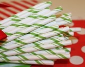 25 Green CANDY CANE Striped Paper Straws, Paper drinking straws with DIY Printable Straw Flags, Christmas, Holiday,