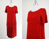 1920s red silk flapper dress (as is) / small medium