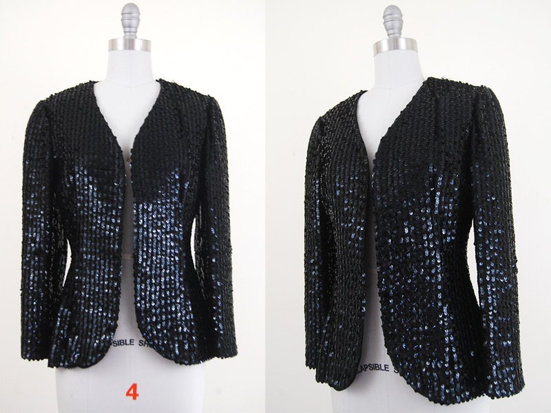 1980s black sequin jacket / small