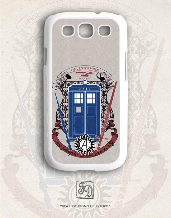 Samsung Galaxy S3 case crest of the knight of fandom / Supernatural, Doctor Who, Sherlock, Avengers, Potter, Star Trek, Merlin, Hobbit