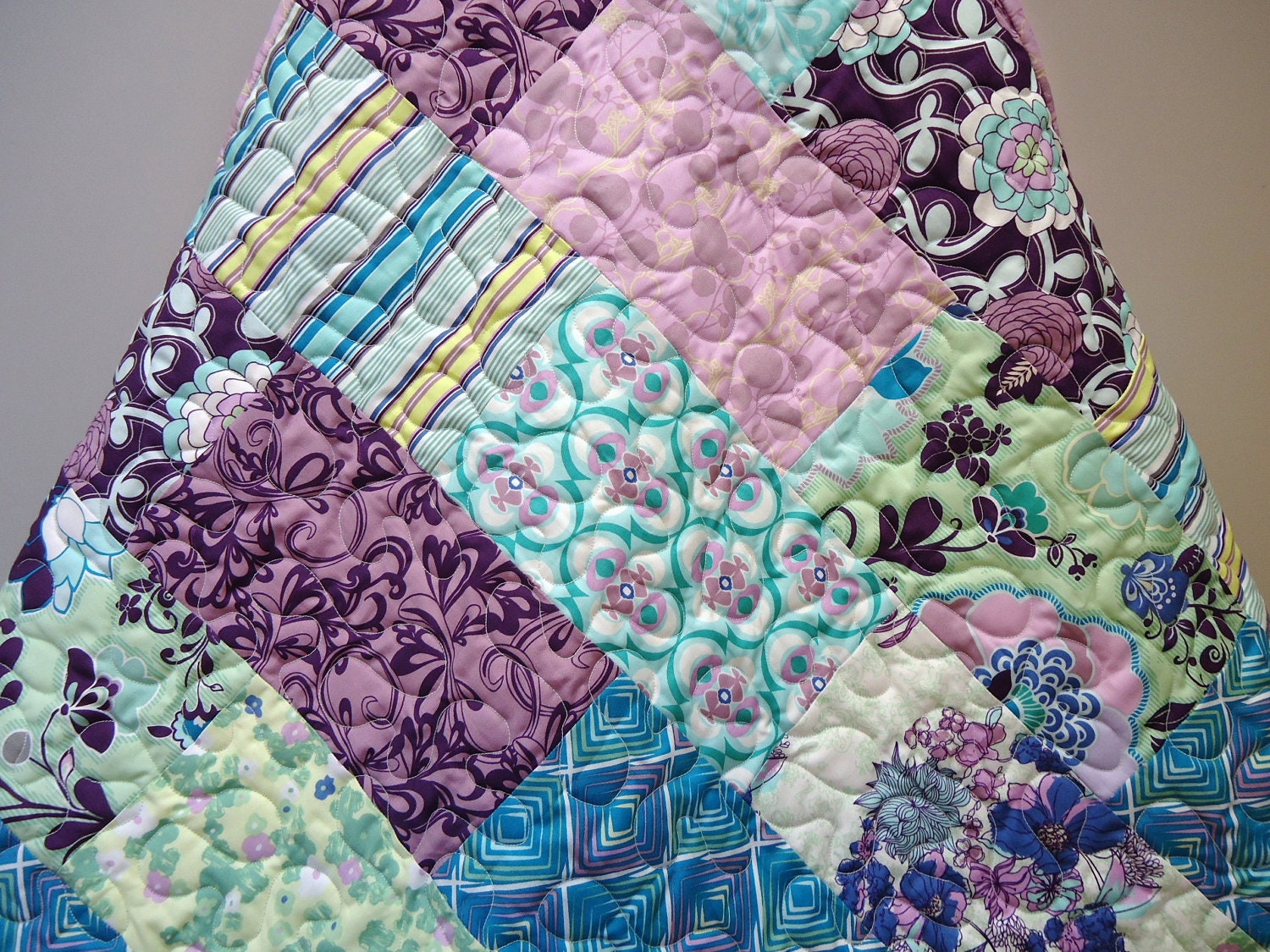 Baby Girl Quilt, Modern Baby Quilt, Lavender, Lilac, Purple, Sea Foam Green-Made to Order