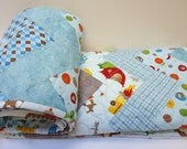 Baby Bedding Quilt, Boy Baby Chevron Quilt, Fox Trails, Gray, Grey, and Blue