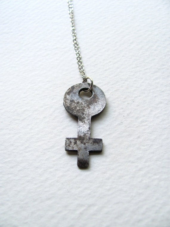 Antique silver skeleton cross key necklace on sterling plated chain, one of a kind
