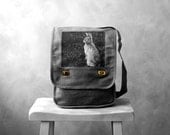 Messenger Bag - Woodland Bunny - Field Bag - School Bag - Gray - Canvas Bag - Mademoiselle Lapina