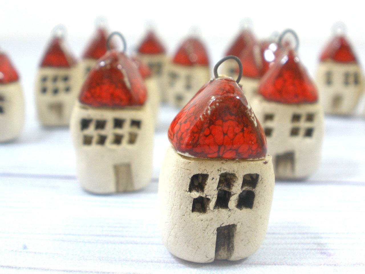 Jewelry making - Tiny rustic house pendant little cottage charm Ceramic jewelry Ceramic house pendant  Little house Beach cottage