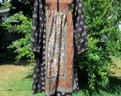 The Babydoll Gypsy Dress- Vintage 70s Earthy Floral Hippie Boho Poet Sleeve Peasant Festival Empire Waist Dress  M