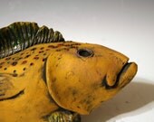 Hand Made yellow and blue Ceramic Fish decorative sea life art wall hanging sculpture