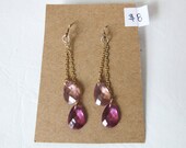 Purple Crystal Gold Chain Drop Handmade Earrings