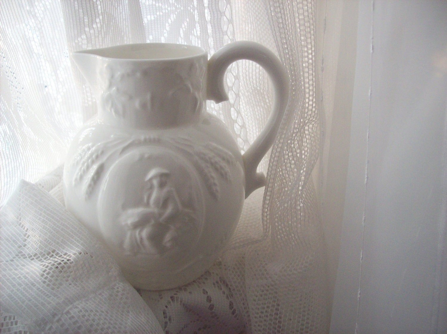 White Pitcher Minton Bone China Made in England Images of Hay and Wheat