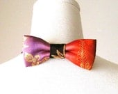 Men's bow tie made with vintage wedding KIMONO silk gold brocade wisteria red purple fits 15-20inch ready to ship