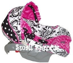 Custom Boutique Elise Hot Pink Rosette Minky Infant Car Seat Cover 5 piece set