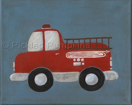 Rescue Fire Truck - PRINT 8x10 - vehicle transportation art for kids nursery decor - kids - baby - children