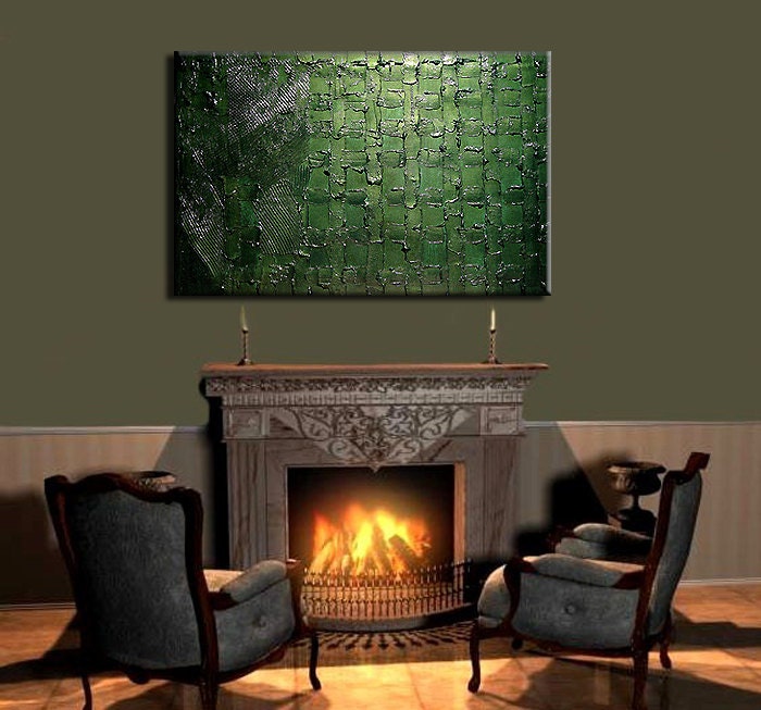 Original Textured Modern Metallic Olive Green Abstract Palette Knife Sculpture Painting by Henry Parsinia 36x24