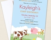Barnyard Animals party - Set of 15 custom invitations - Printable file also available