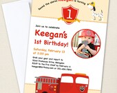 Fire Truck party - Set of 15 custom photo invitations - Printable file also available