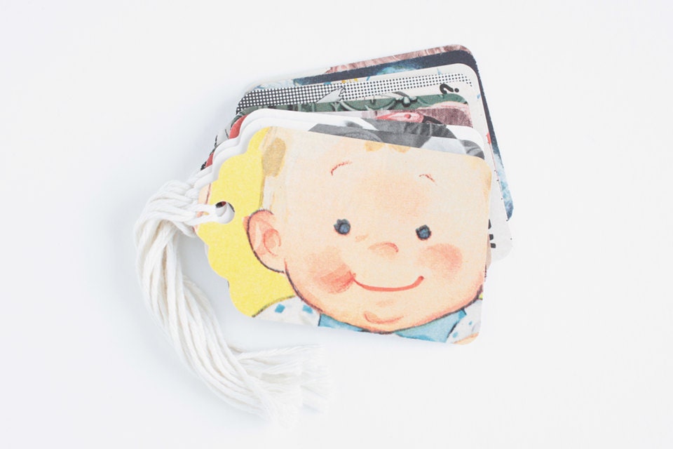 Vintage Magazine Gift Tags: Babis Boys and Bikes Tags, Set of 10, Repurposed Magazines, Eco Friendly Gift Wrap, No. 1332