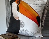 Burlap Pillow Burlap and Cotton Pillow Cover...Toucan Bird Pillow