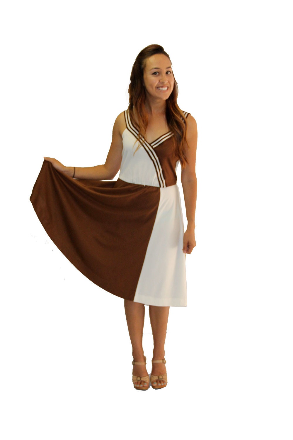 RESERVED  for Jess- VIntage Dress Asymmetric COLOR BLOCK Brown and White