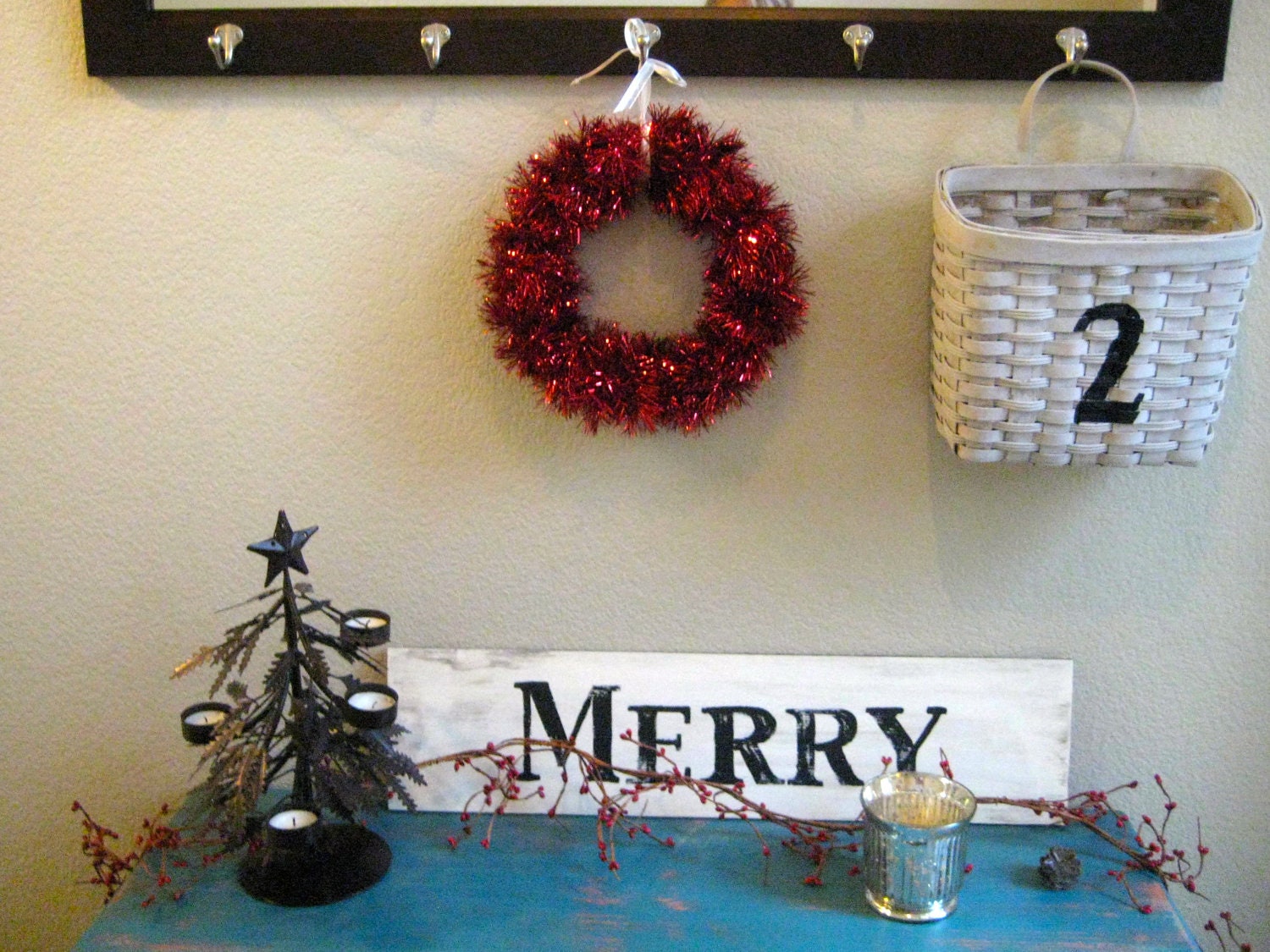 Merry Holiday Christmas Sign - White and Black Distressed