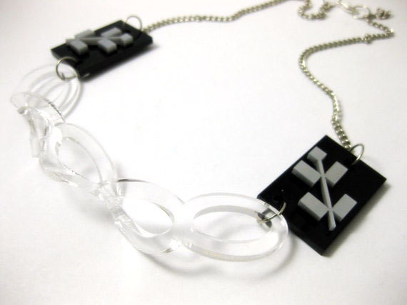 Folk necklace - statement flowers jewelry - laser cut plexiglass