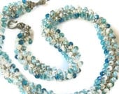 Light Sky Blue, Deep Aqua Crystal, Seed Bead Spiral Rope Necklace, Hand Knit by Sereba Designs on Etsy