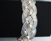 Silver Bangle Bracelet filigree with Swarovski pearls  - Sarah