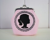Silhouette Girl on Powder Pink mini clasp purse- READY TO SHIP