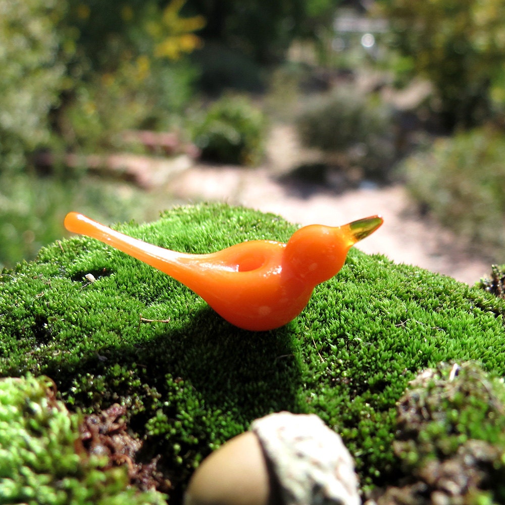 Orange glass bird bead, handmade lampwork, miniature garden, tiny bird sculpture - Orange Crush
