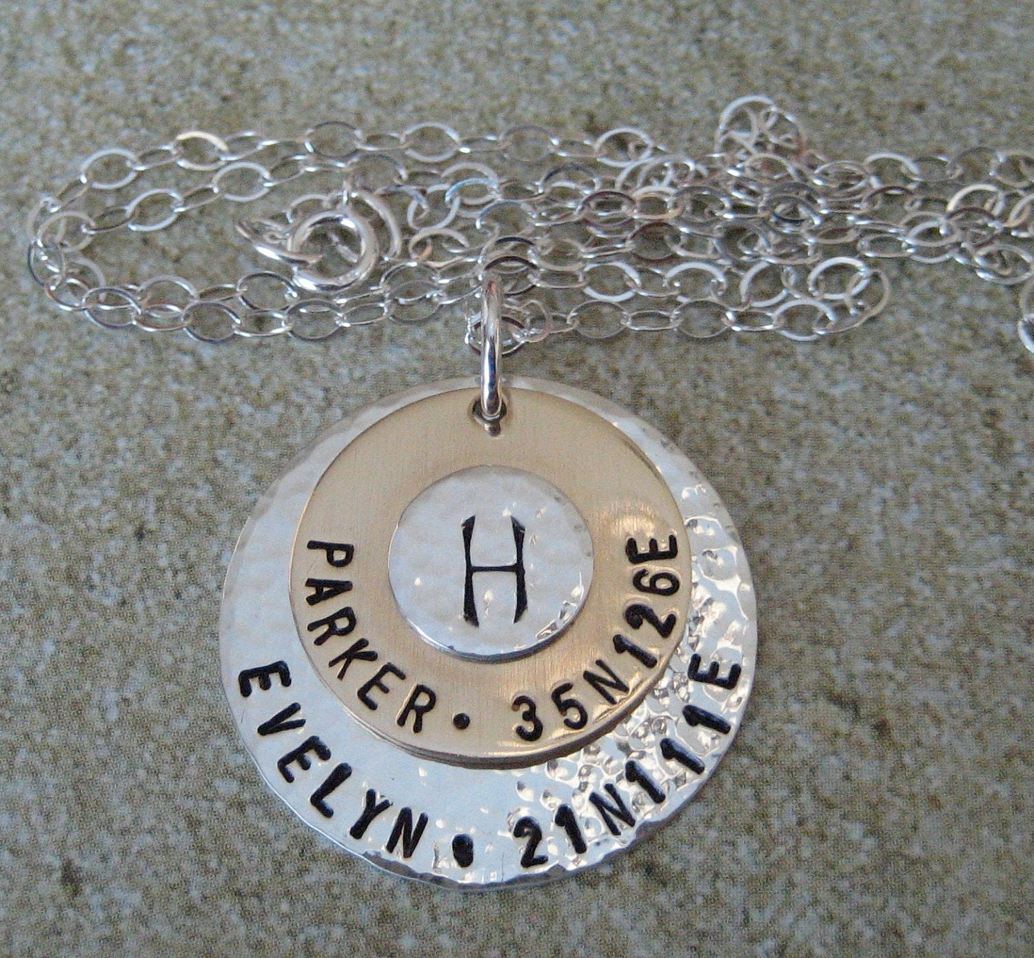 Mother's Day Hand Stamped Necklace - Personalized Mommy Necklace - Family Necklace Mixed Metals Engraved Necklace. Family love