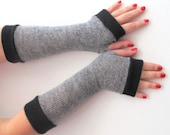 Fingerless gloves  gray  with black cuffs  CASHMERE WOOL FABRIC