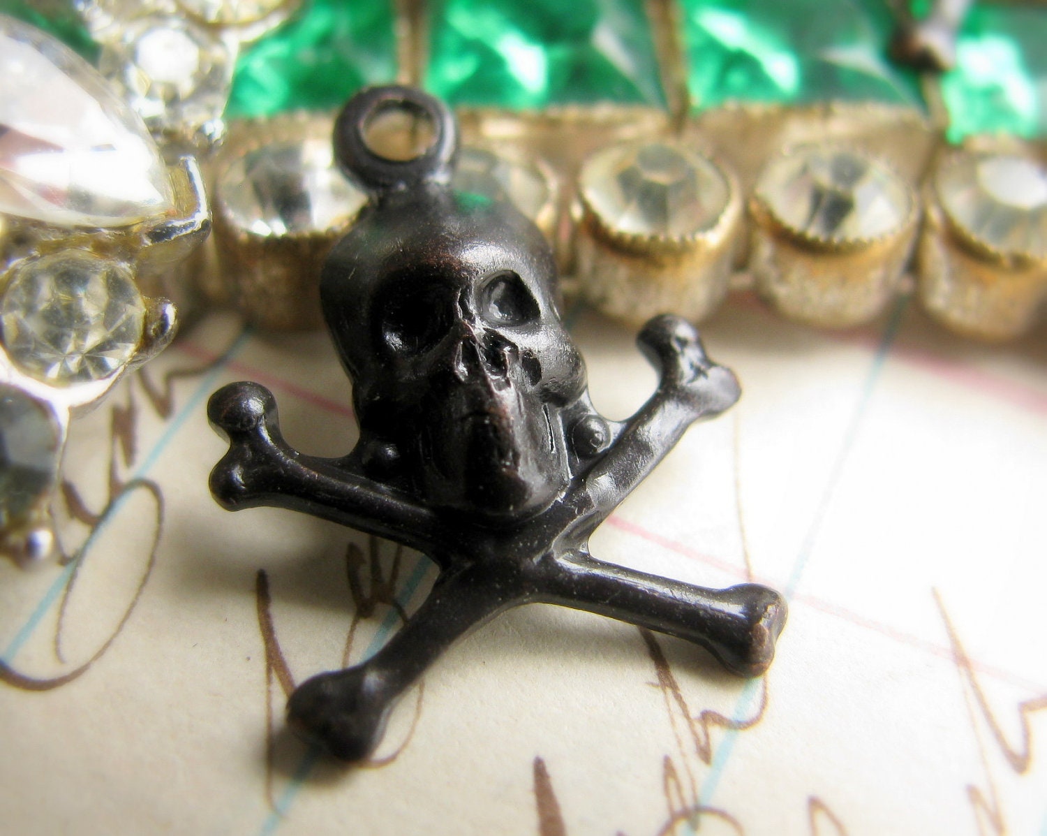 Black skull and cross bones (6 mini Jolly Roger charms) antiqued dark patina brass, pirate flag, 17mm, poison warning danger symbol
