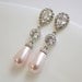Pearl Jewelry Rose Pink Pearl Earrings Cubic Zirconia Bridal Earrings Silver with Swarovski Pearl Drops Wedding Jewelry