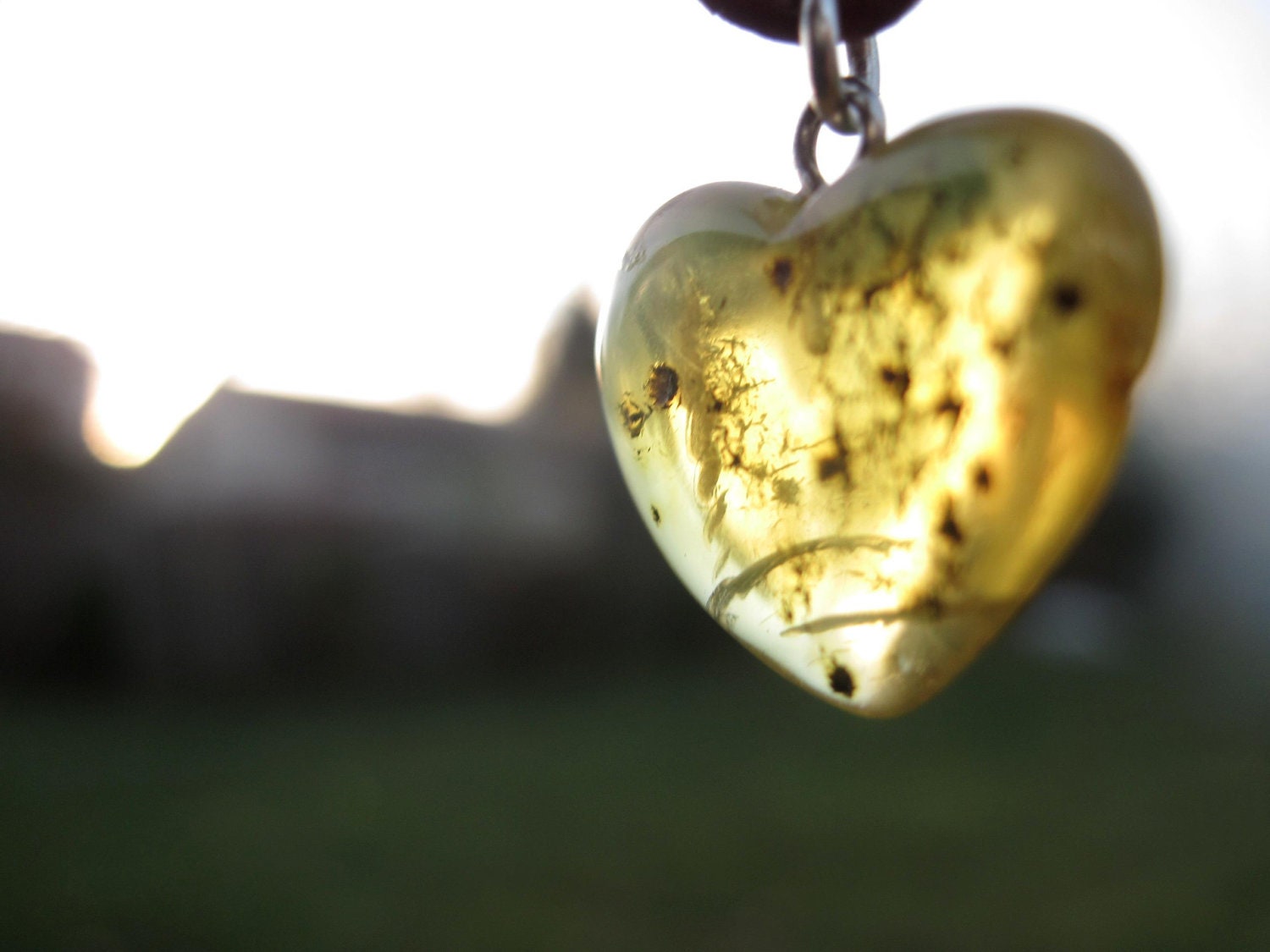 Amber Heart Necklace Pendant Honey Yellow Amber Charm Hand Sculpted Gift for Her Woman Love Romantic Jewelry