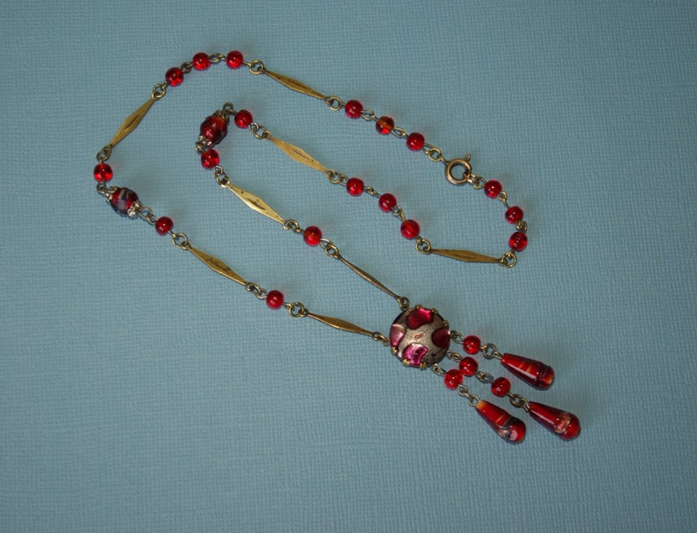 Foiled Czech glass 1930s Art Deco necklace