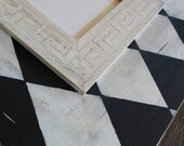 5x7 Distressed Wood Picture Frame Black and White Harlequin Greek Key Trim